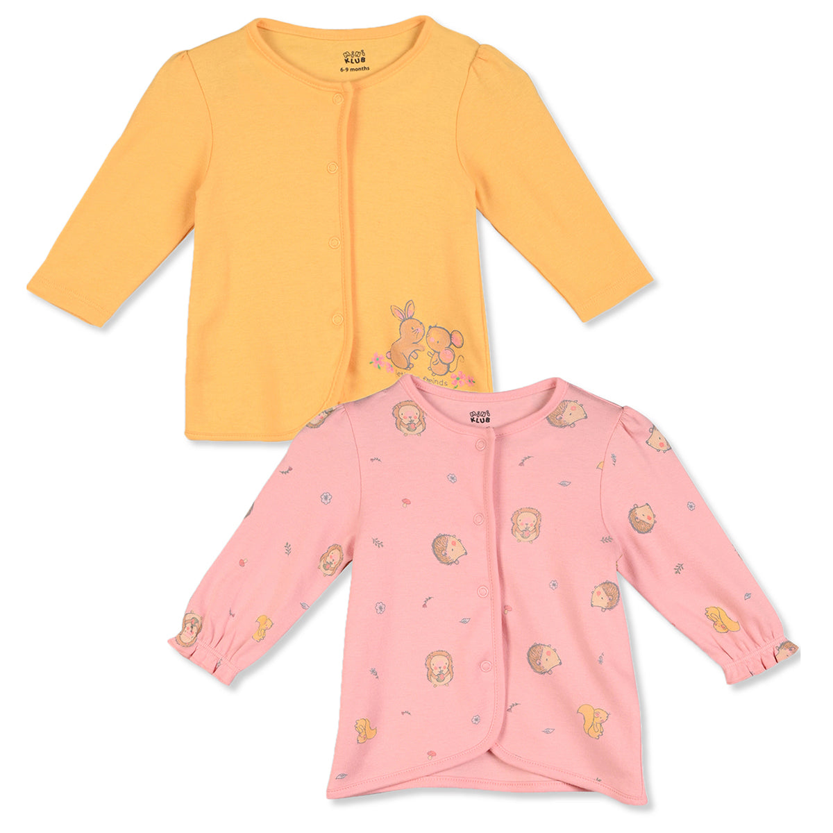 Pink/Yellow Newborn Girls Front Open Full Sleeve Front Open Vest