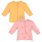 Girls Cotton Pack Of 2 Full Sleeves Animal Printed Front Open Vests - Pink & Orange