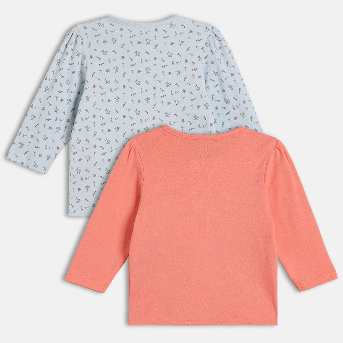 Girls Cotton Pack Of 2 Full Sleeves Floral Printed Front Open Vests - Blue & Peach