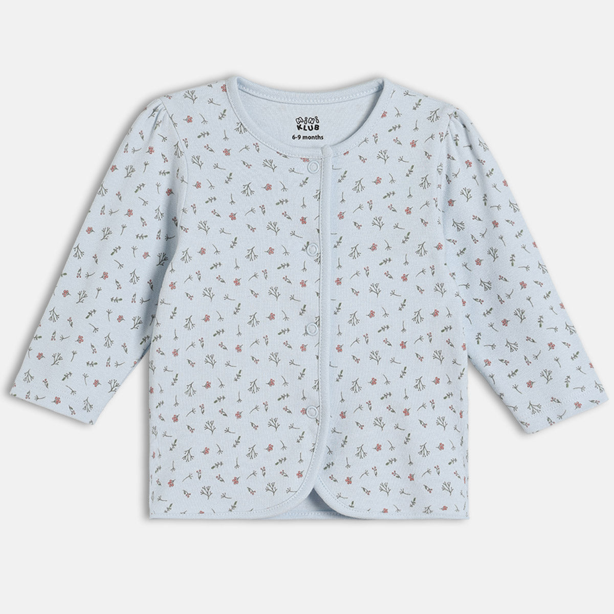 Girls Cotton Pack Of 2 Full Sleeves Floral Printed Front Open Vests - Blue & Peach