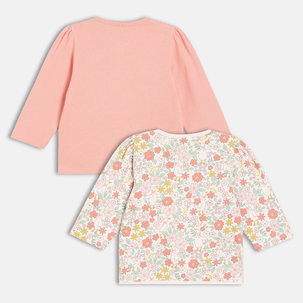 Girls Cotton Pack Of 2 Full Sleeves Animal & Floral Printed Front Open Vests - Peach