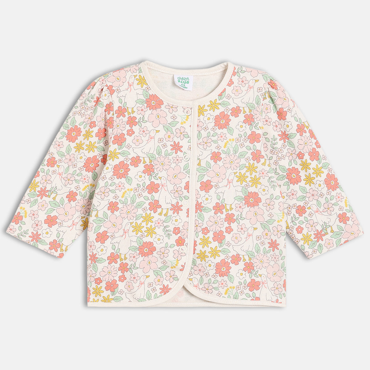 Girls Cotton Pack Of 2 Full Sleeves Animal & Floral Printed Front Open Vests - Peach