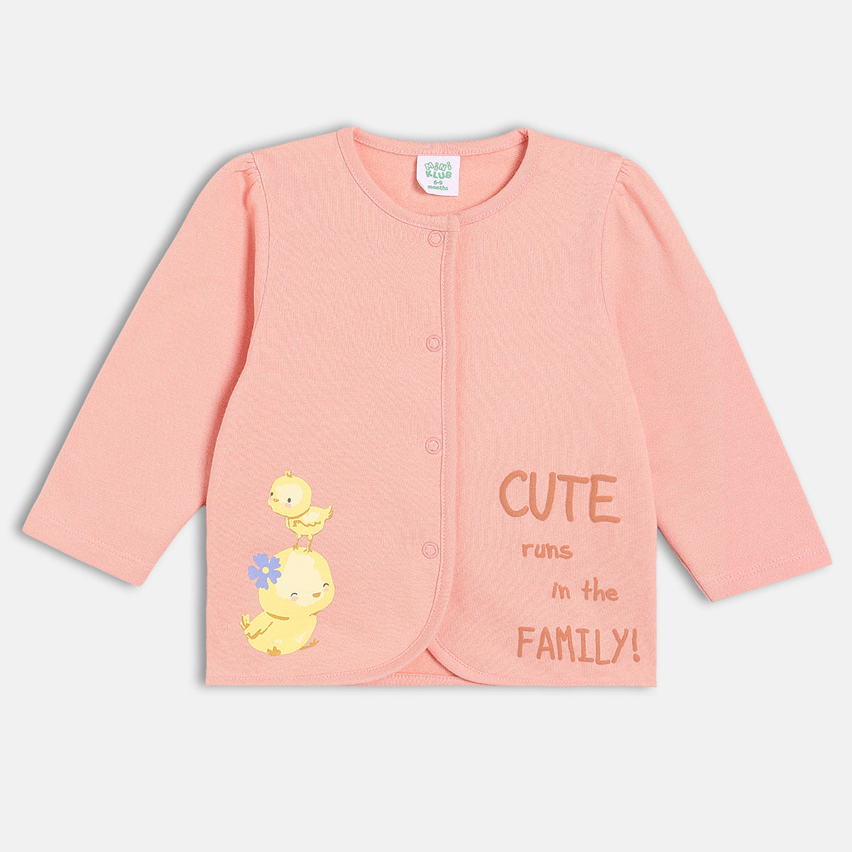 Girls Cotton Pack Of 2 Full Sleeves Animal & Floral Printed Front Open Vests - Peach