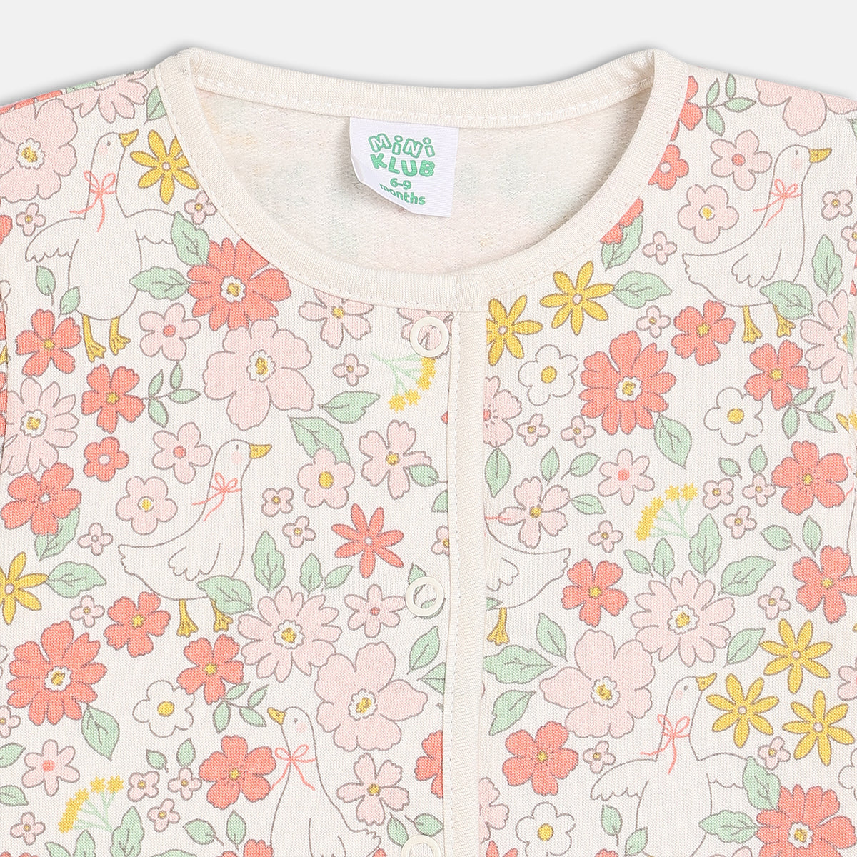 Girls Cotton Pack Of 2 Full Sleeves Animal & Floral Printed Front Open Vests - Peach