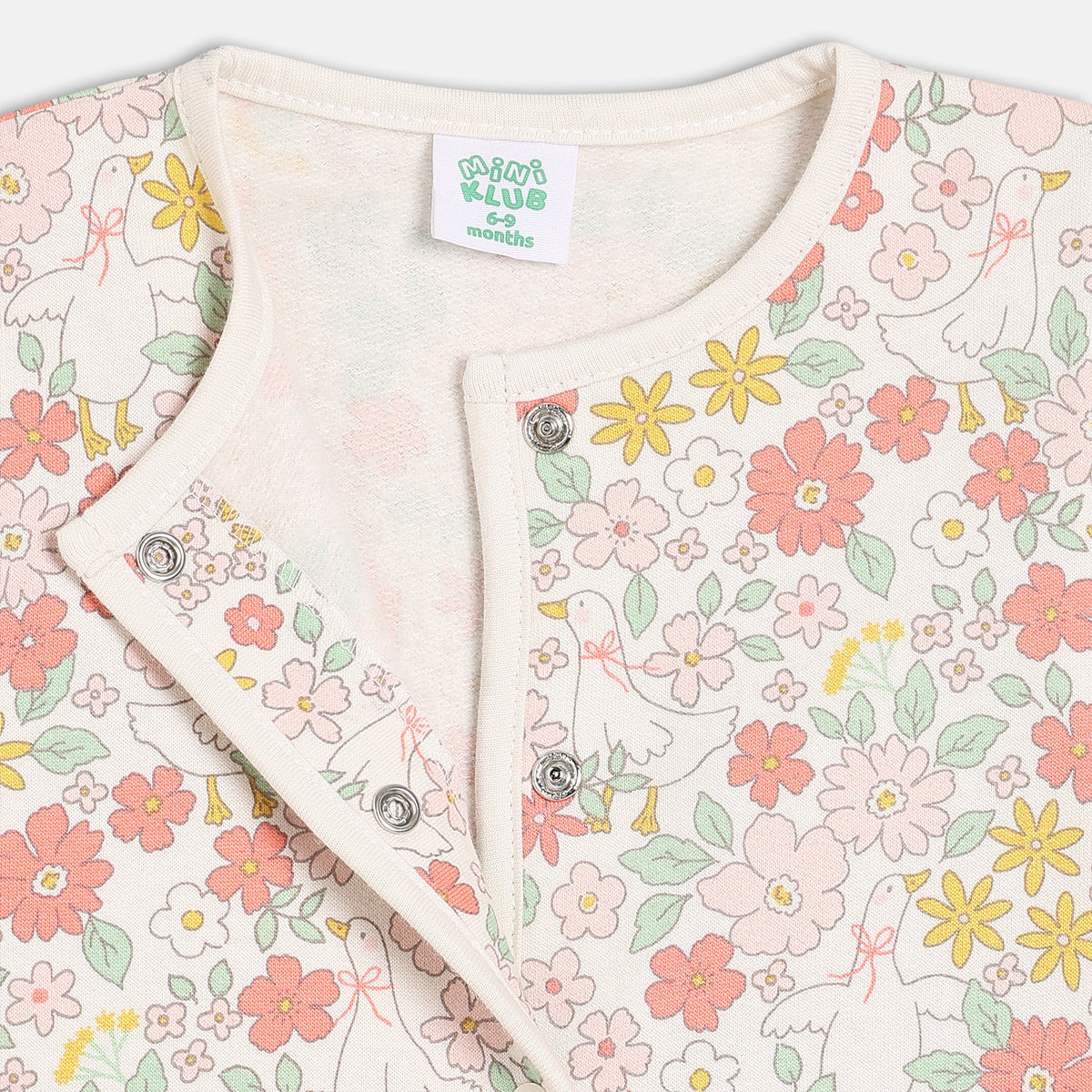 Girls Cotton Pack Of 2 Full Sleeves Animal & Floral Printed Front Open Vests - Peach