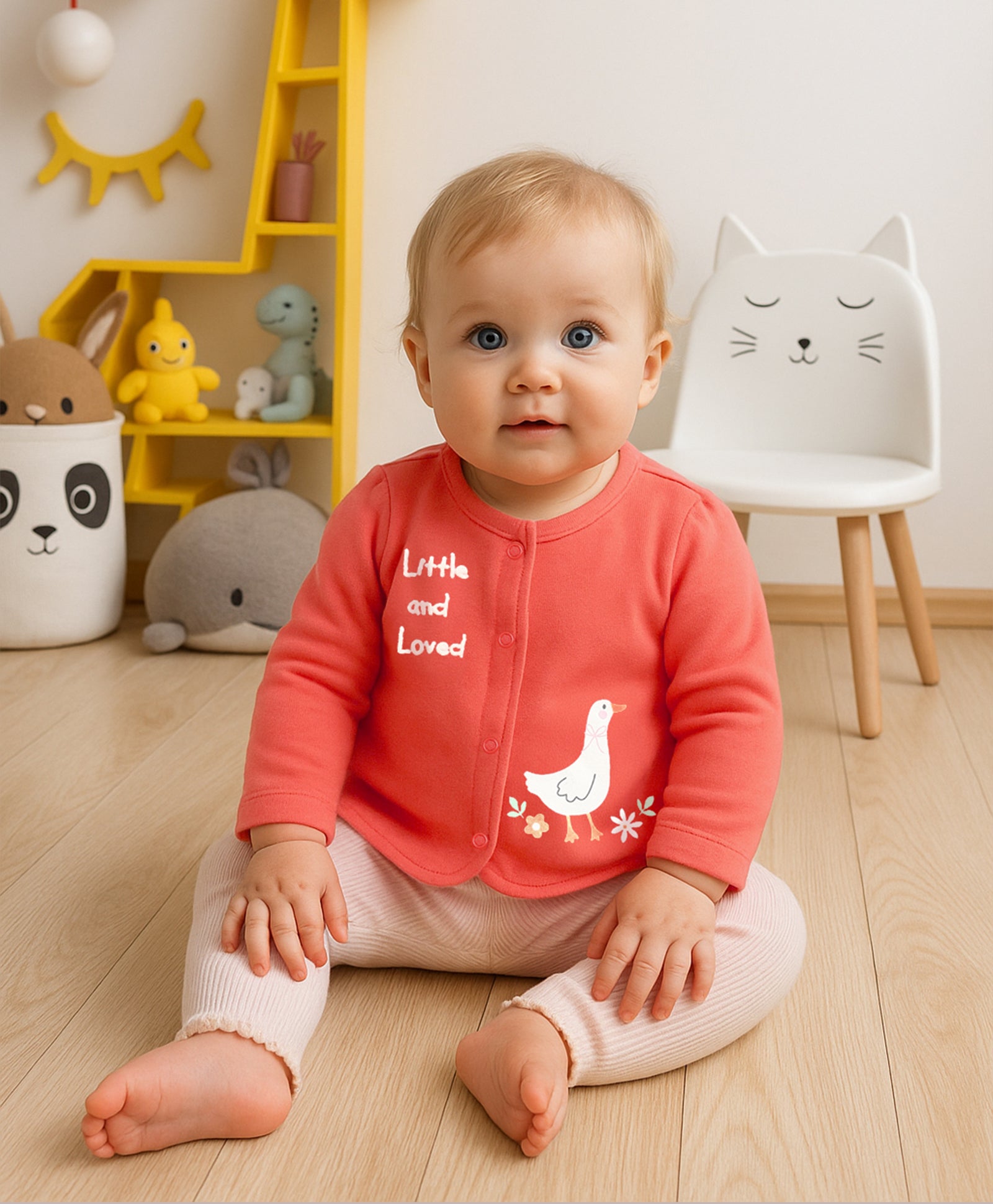 Girls Cotton Pack Of 2 Full Sleeves Birds Printed Front Open Vests - Coral & Mint Green