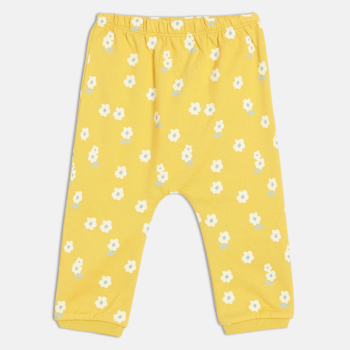 Girls Cotton Pack Of 2 Floral Printed Knit Bottoms - Yellow & Peach
