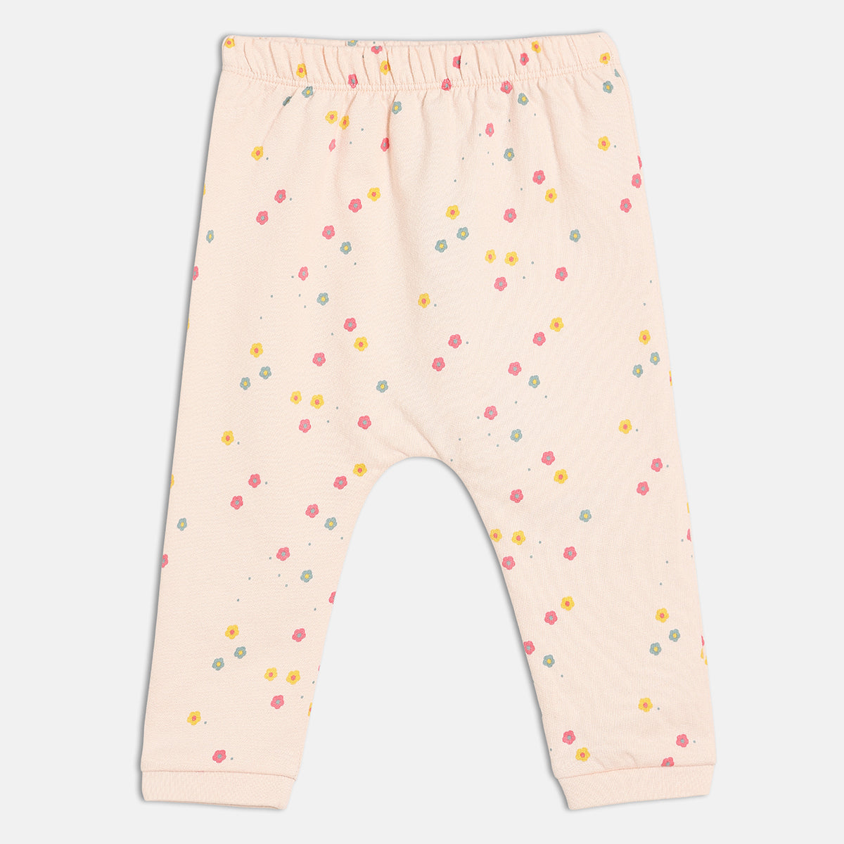 Girls Cotton Pack Of 2 Floral Printed Knit Bottoms - Yellow & Peach