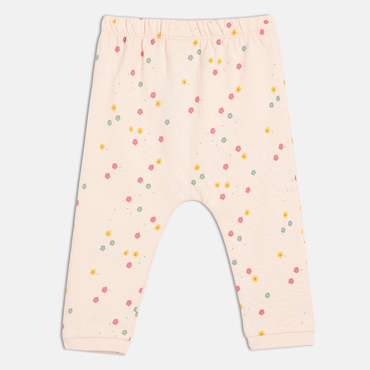 Girls Cotton Pack Of 2 Floral Printed Knit Bottoms - Yellow & Peach