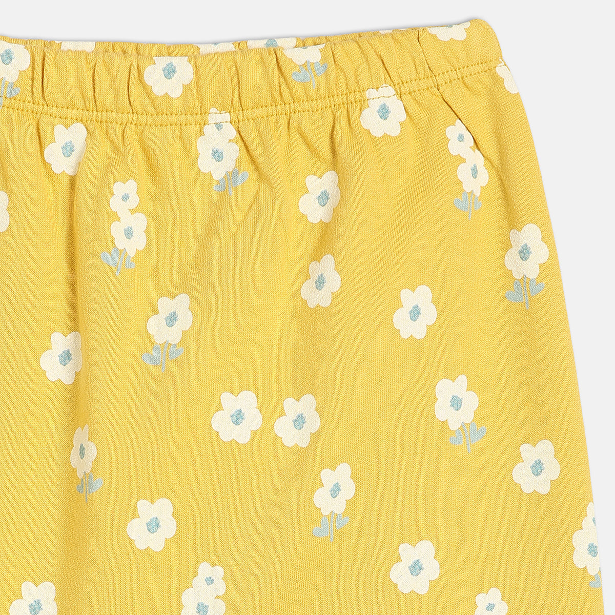 Girls Cotton Pack Of 2 Floral Printed Knit Bottoms - Yellow & Peach