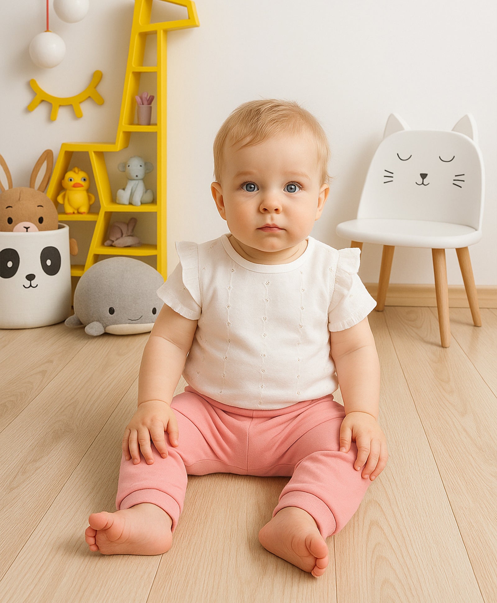 Girls Cotton Pack Of 2 Floral Printed & Solid Knit Bottoms - Peach