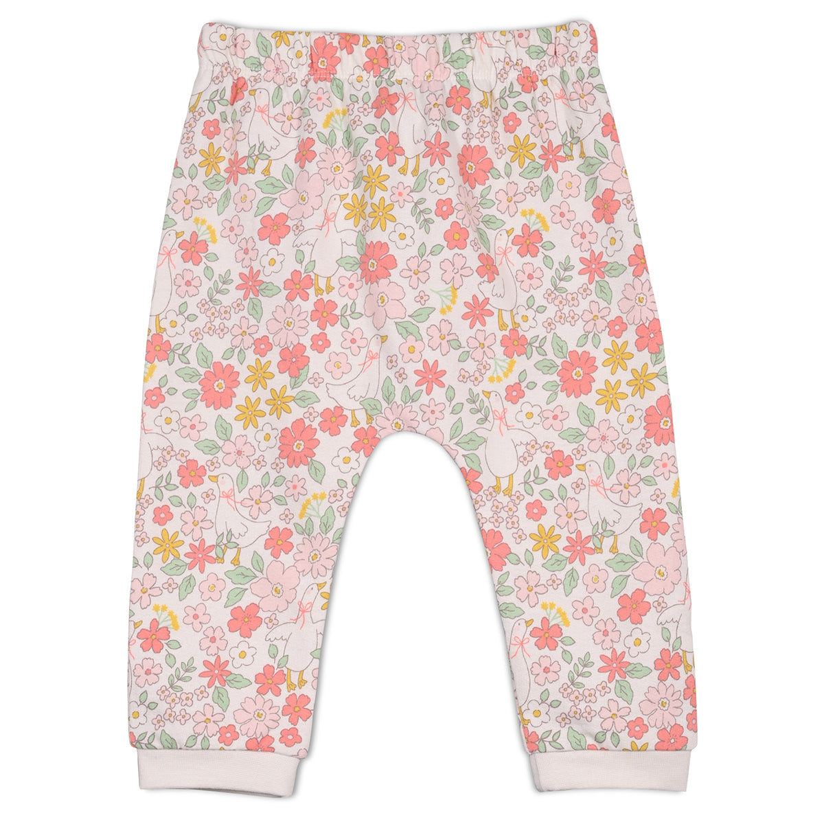 Girls Cotton Pack Of 2 Floral Printed & Solid Knit Bottoms - Peach