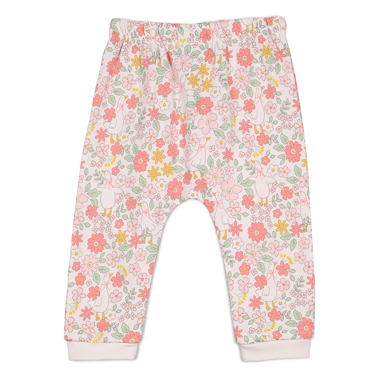 Girls Cotton Pack Of 2 Floral Printed & Solid Knit Bottoms - Peach