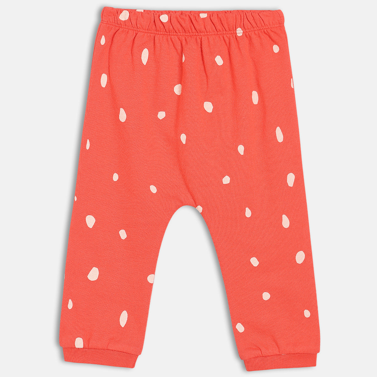 Girls Cotton Pack Of 2 Animal & Polka Dots Printed & Knit Bottoms - Coral & Mint Green