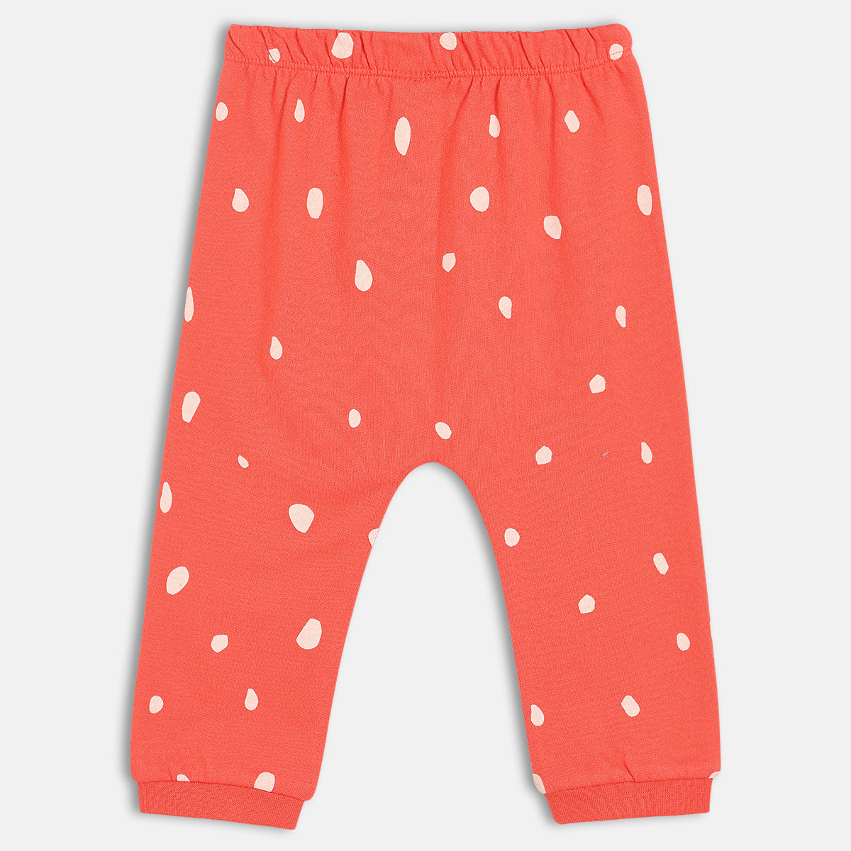Girls Cotton Pack Of 2 Animal & Polka Dots Printed & Knit Bottoms - Coral & Mint Green