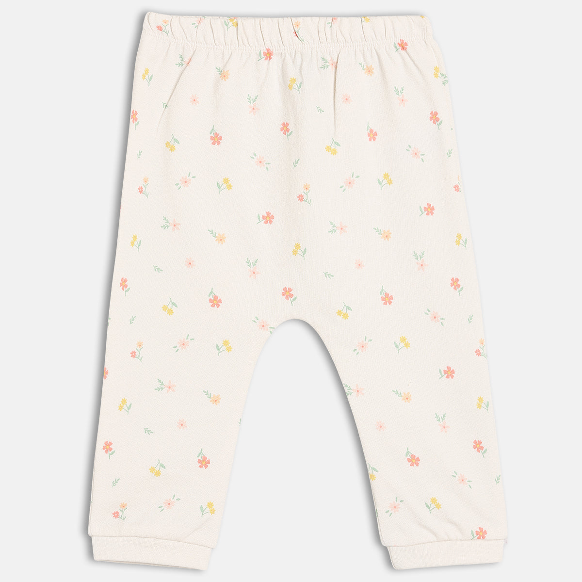 Girls Cotton Pack Of 2 Floral Printed Knit Bottoms - White & Pink