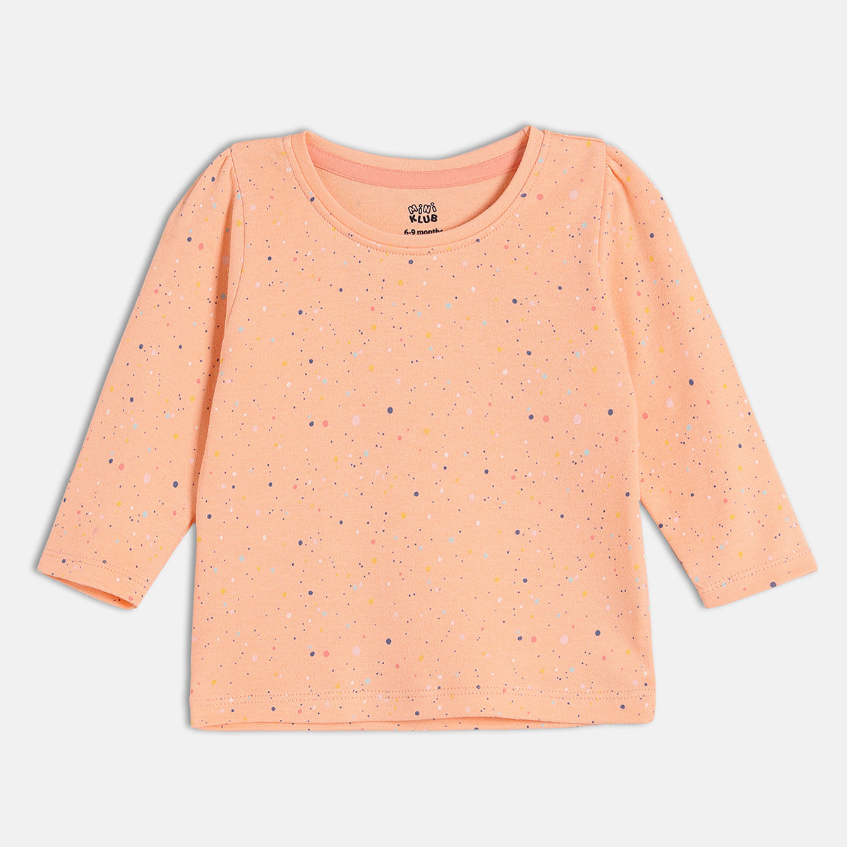 Girls Navy/Peach Round Neck Full Sleeve Knit Top