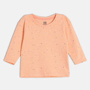 Girls Navy/Peach Round Neck Full Sleeve Knit Top