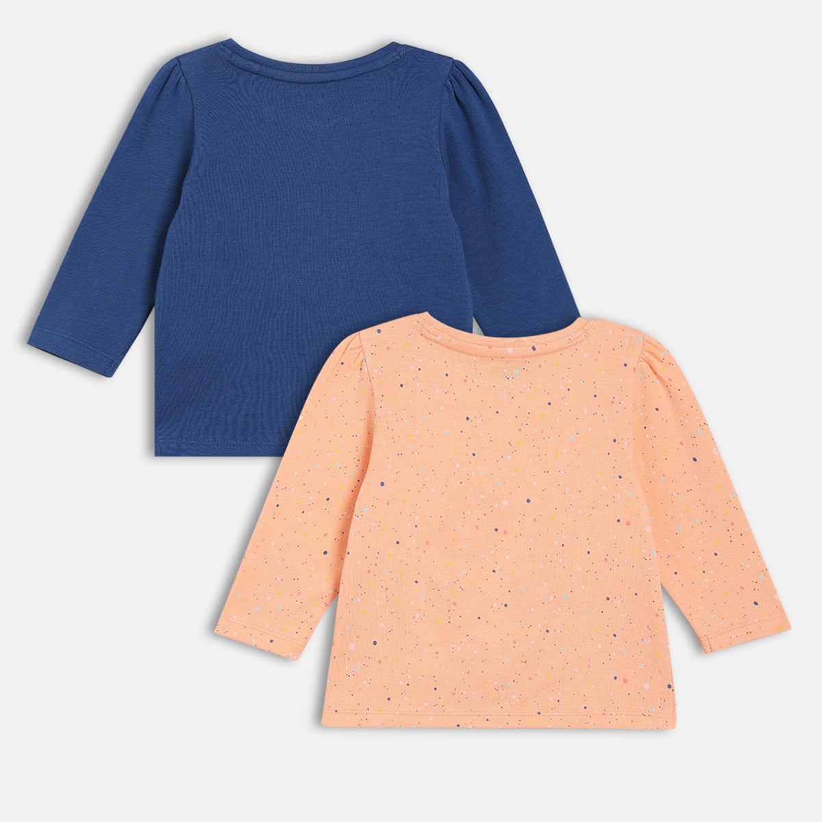 Girls Cotton Pack Of 2 Full Sleeves Text Printed Top - Blue & Peach