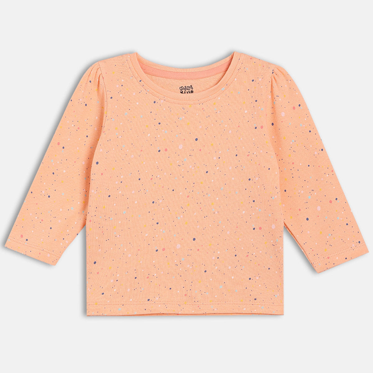 Girls Navy/Peach Round Neck Full Sleeve Knit Top