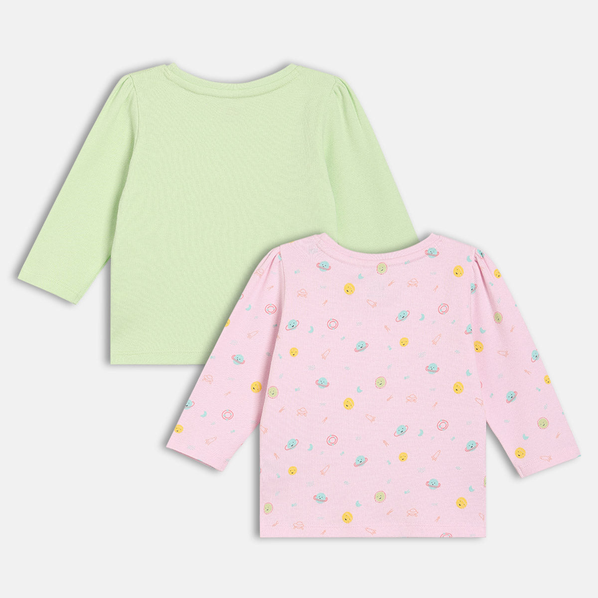 Girls Green/Pink Round Neck Full Sleeve Knit Top