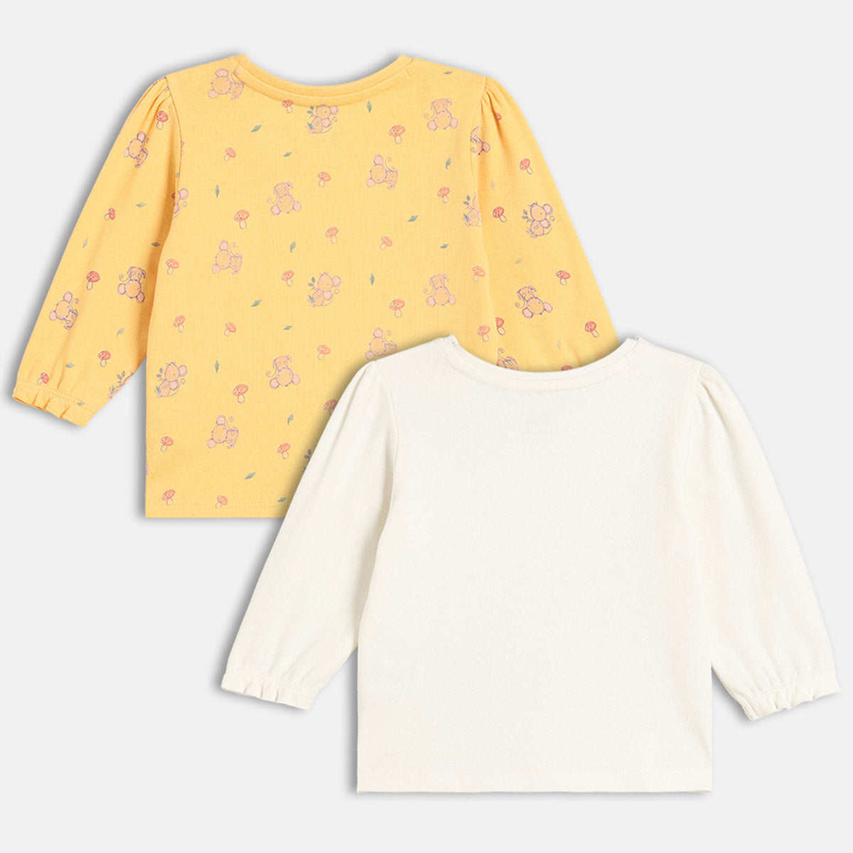Girls Cotton Pack Of 2 Full Sleeves Animal Printed Knit Tops - Yellow & Off-White