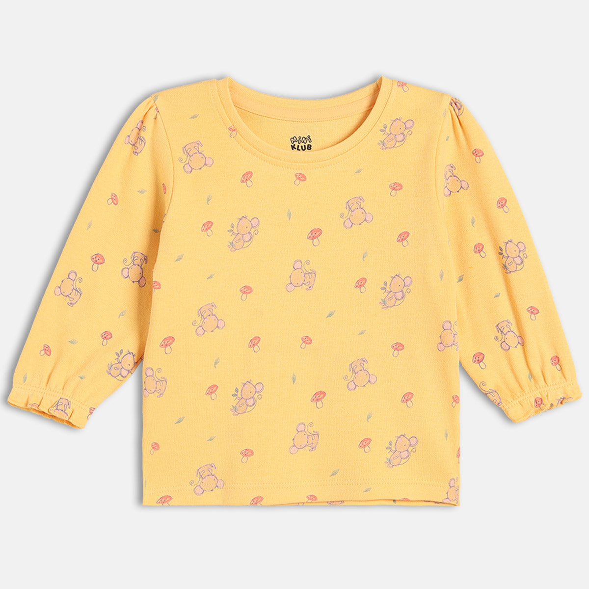 Girls Cotton Pack Of 2 Full Sleeves Animal Printed Knit Tops - Yellow & Off-White