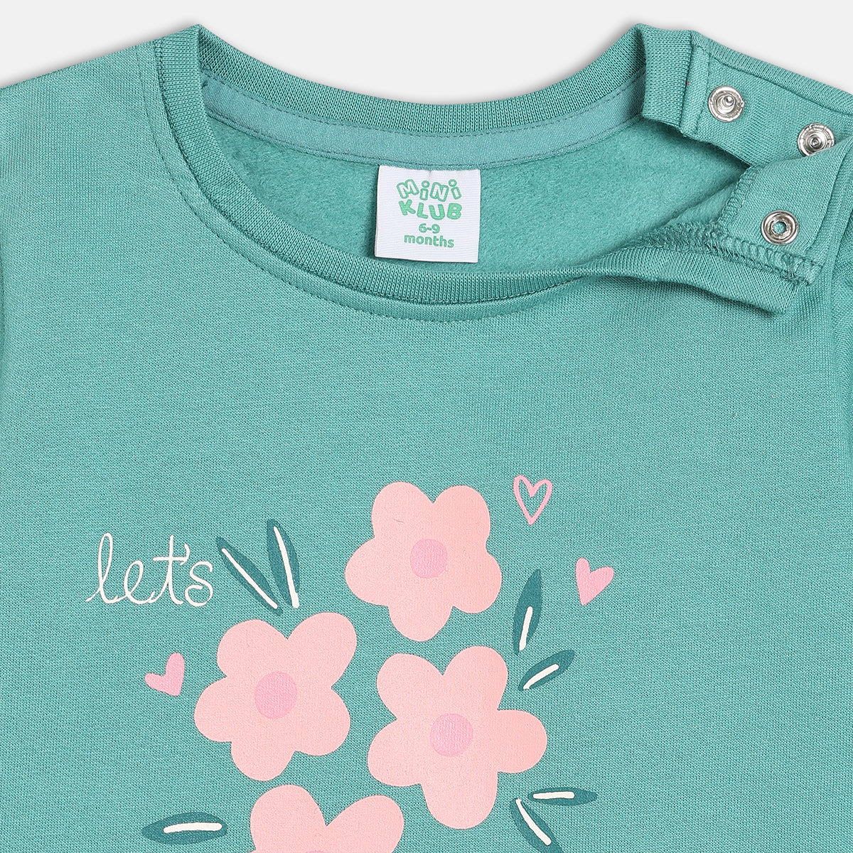 Girls Cotton Pack Of 2 Full Sleeves Geometric & Floral Printed Knit Tops -Teal Green & Pink