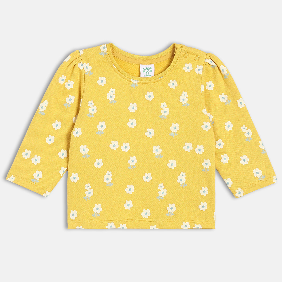 Girls Cotton Pack Of 2 Full Sleeves Floral Printed Knit Tops -Yellow & Pink