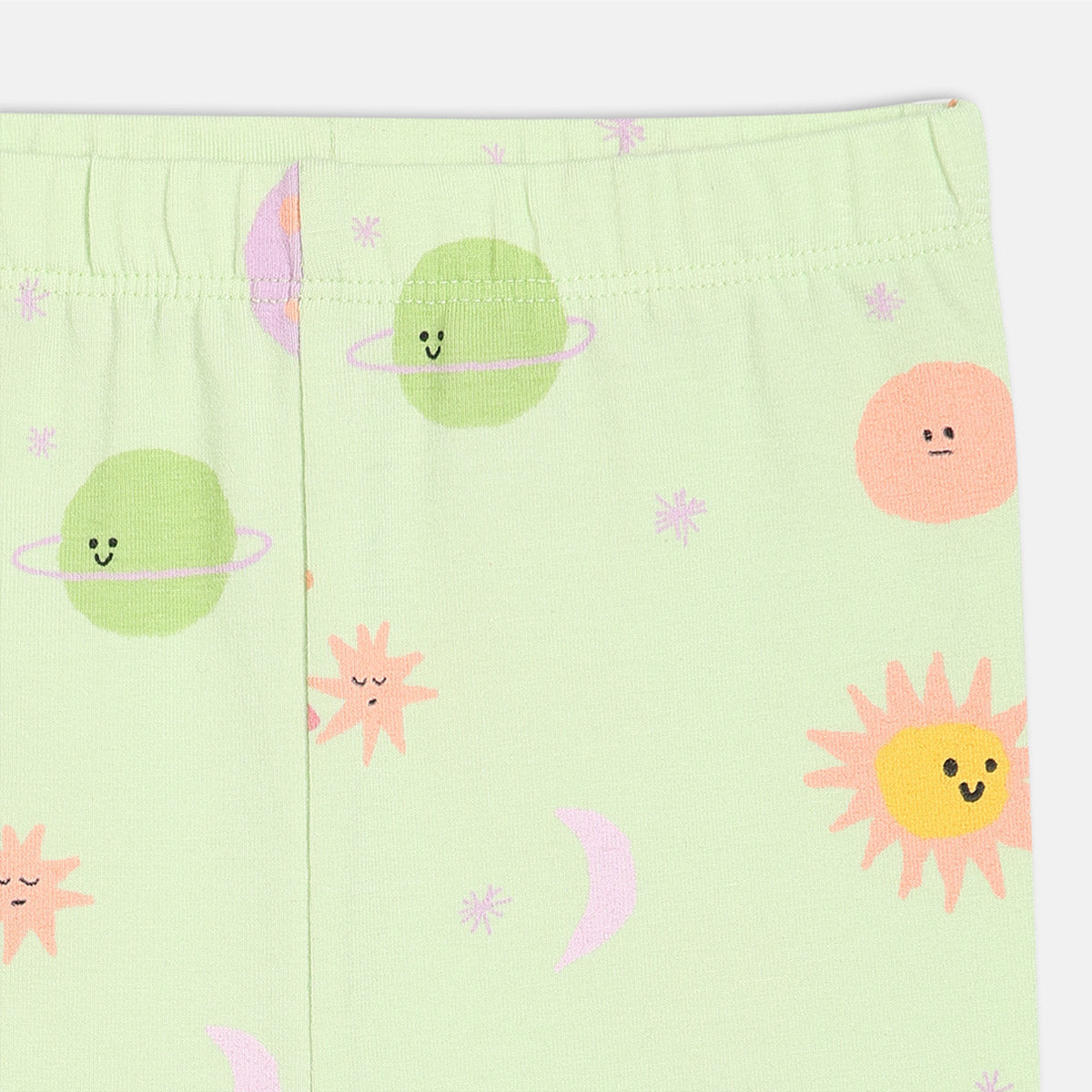 Girls Green/Peach Solid & Star Printed Leggings