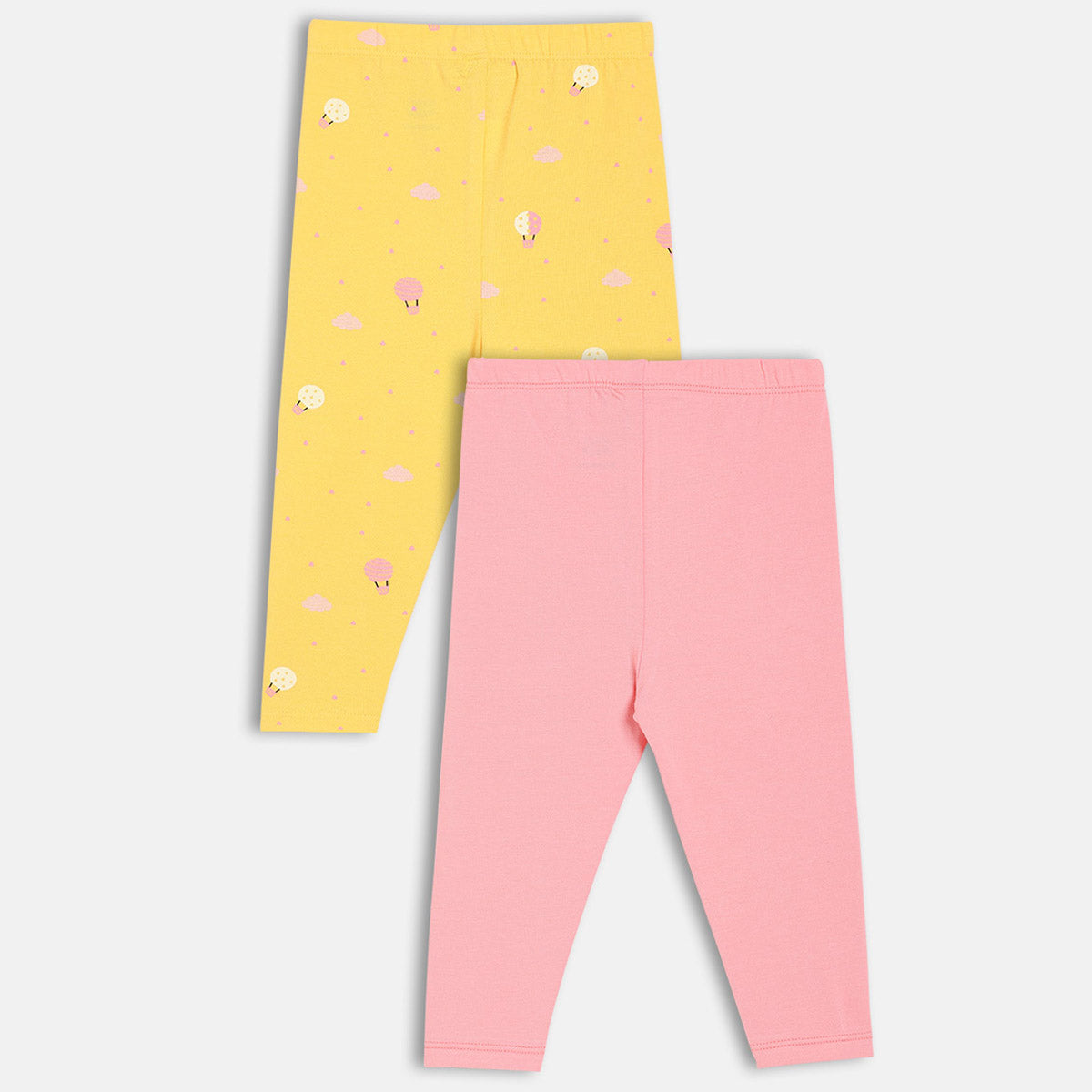Girls Yellow/Pink Front Open Solid & Hot Balloon Printed Leggings
