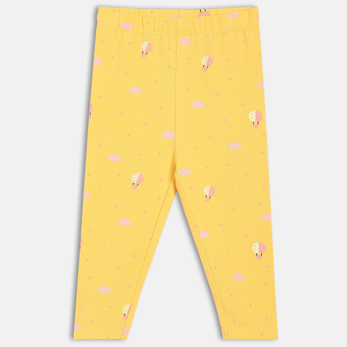 Girls Yellow/Pink Front Open Solid & Hot Balloon Printed Leggings