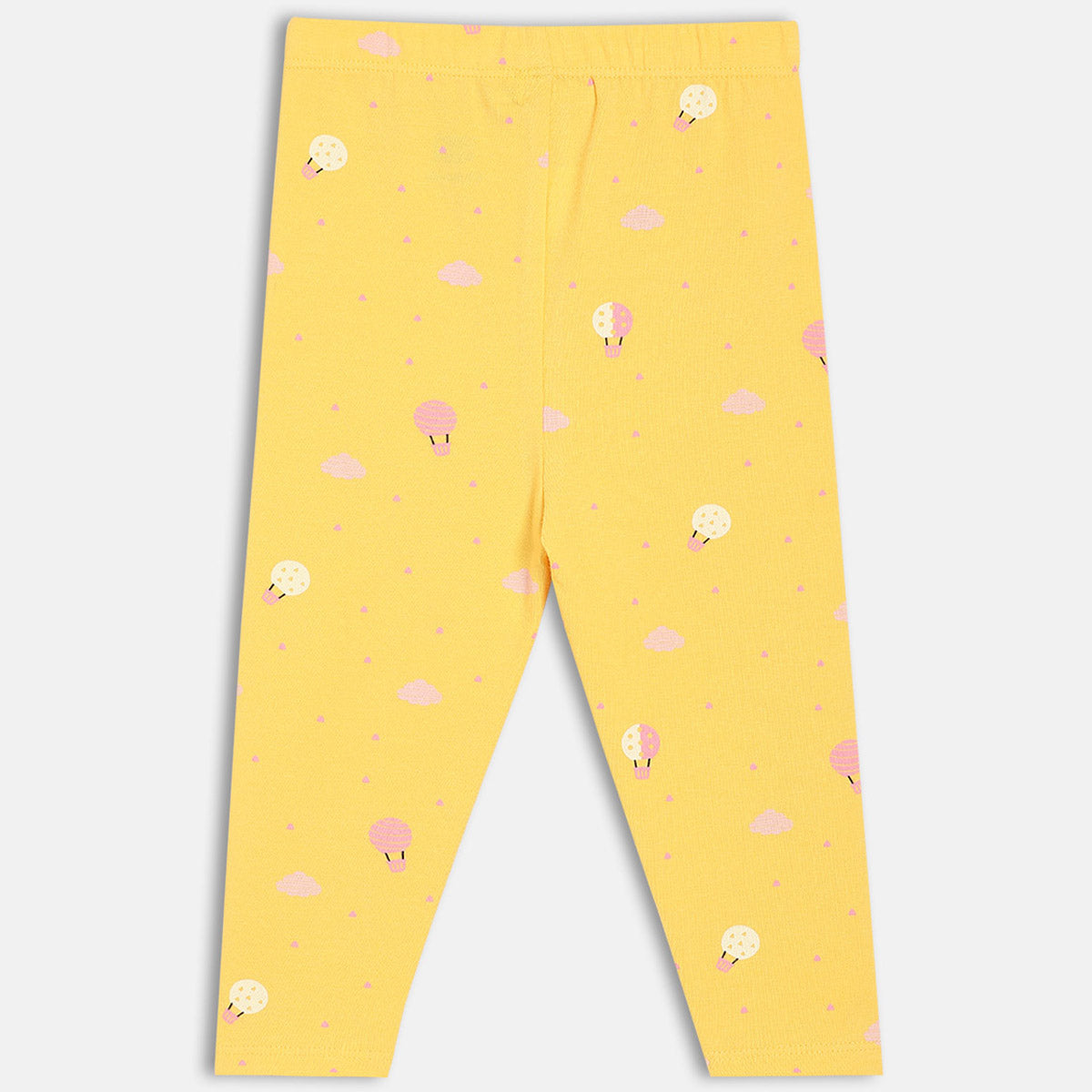 Girls Yellow/Pink Front Open Solid & Hot Balloon Printed Leggings