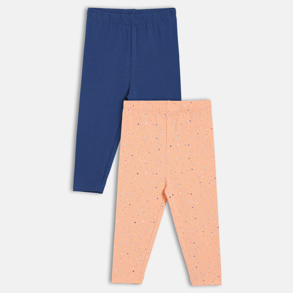 Girls Navy/Peach Elasticated Full Length Leggings