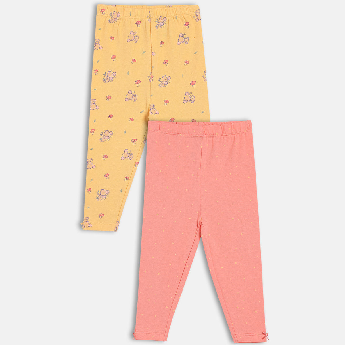 Girls Yellow/Peach Elasticated Full Length Leggings