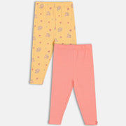 Girls Yellow/Peach Elasticated Full Length Leggings