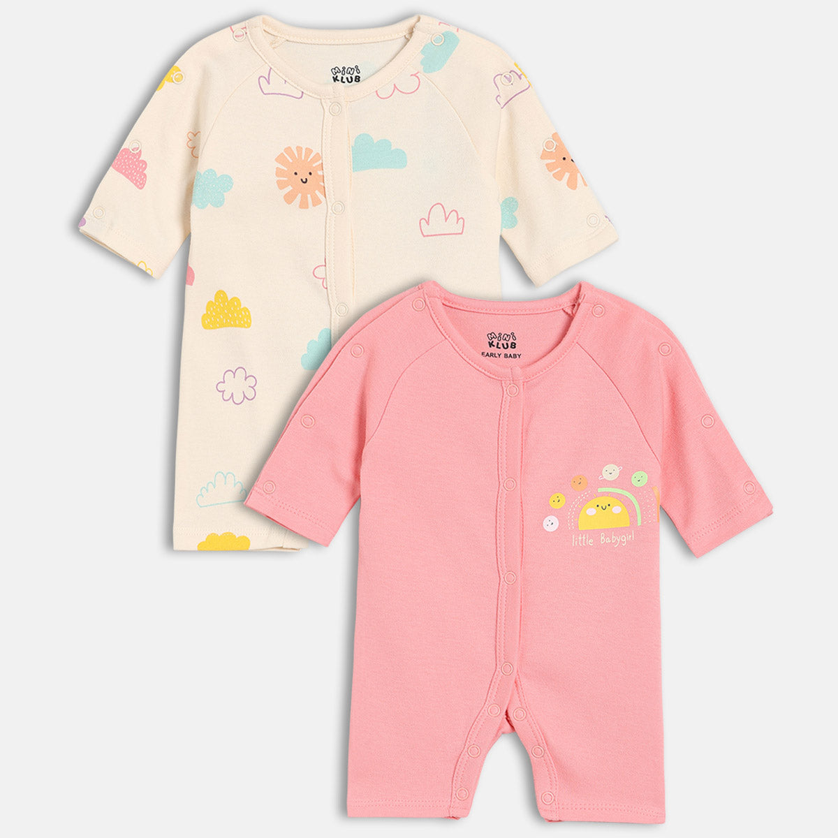 Multi/Pink Newborn Girls Round Neck Full Length Romper