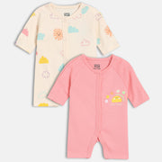 Multi/Pink Newborn Girls Round Neck Full Length Romper