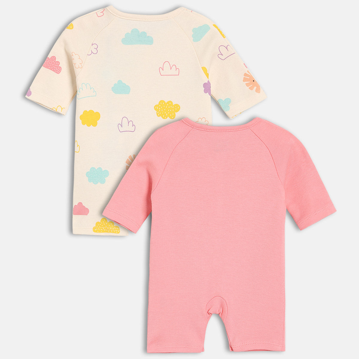 Multi/Pink Newborn Girls Round Neck Full Length Romper