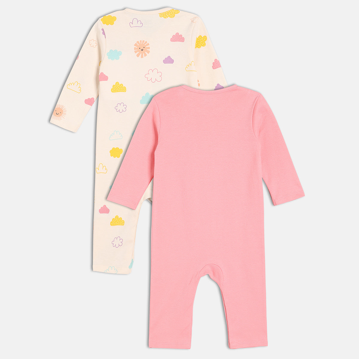 Girls Cotton Pack Of 2 Full Sleeves Clouds Printed Rompers - Multicolor