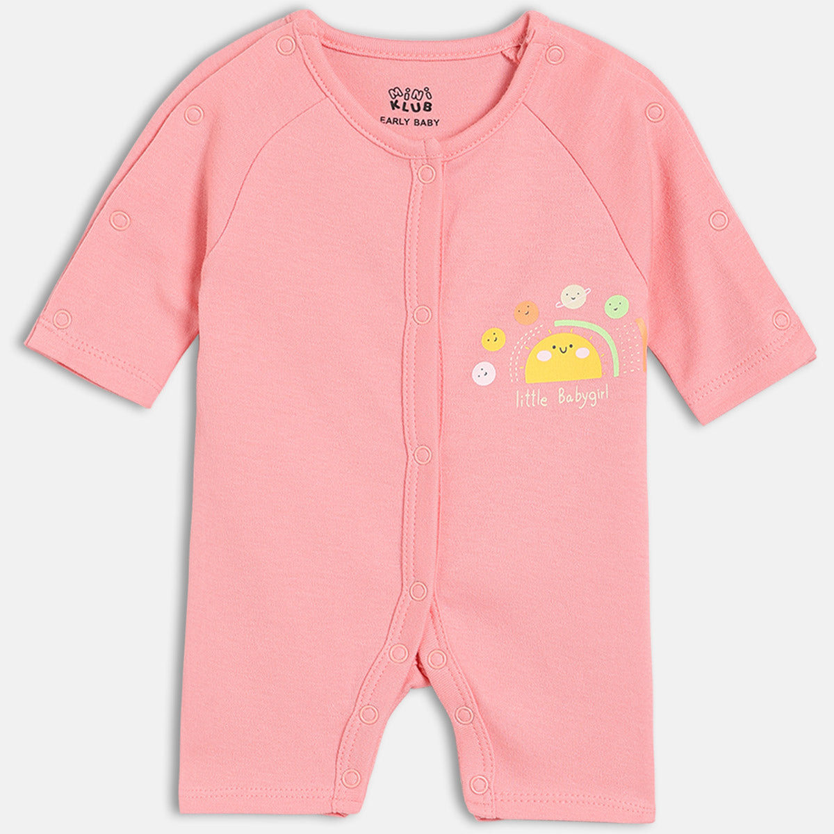 Multi/Pink Newborn Girls Round Neck Full Length Romper