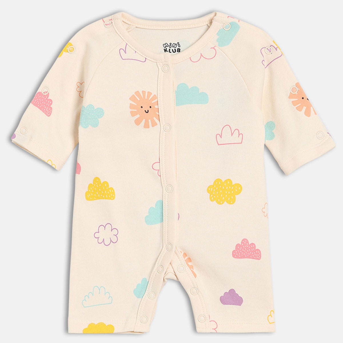 Multi/Pink Newborn Girls Round Neck Full Length Romper