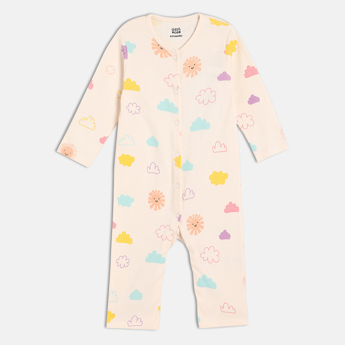 Girls Cotton Pack Of 2 Full Sleeves Clouds Printed Rompers - Multicolor