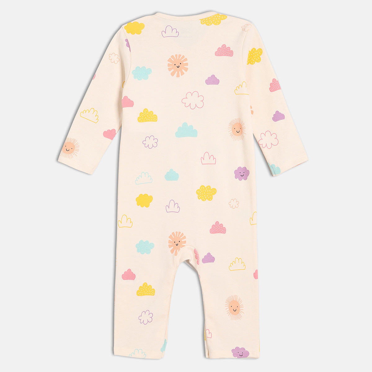 Girls Cotton Pack Of 2 Full Sleeves Clouds Printed Rompers - Multicolor
