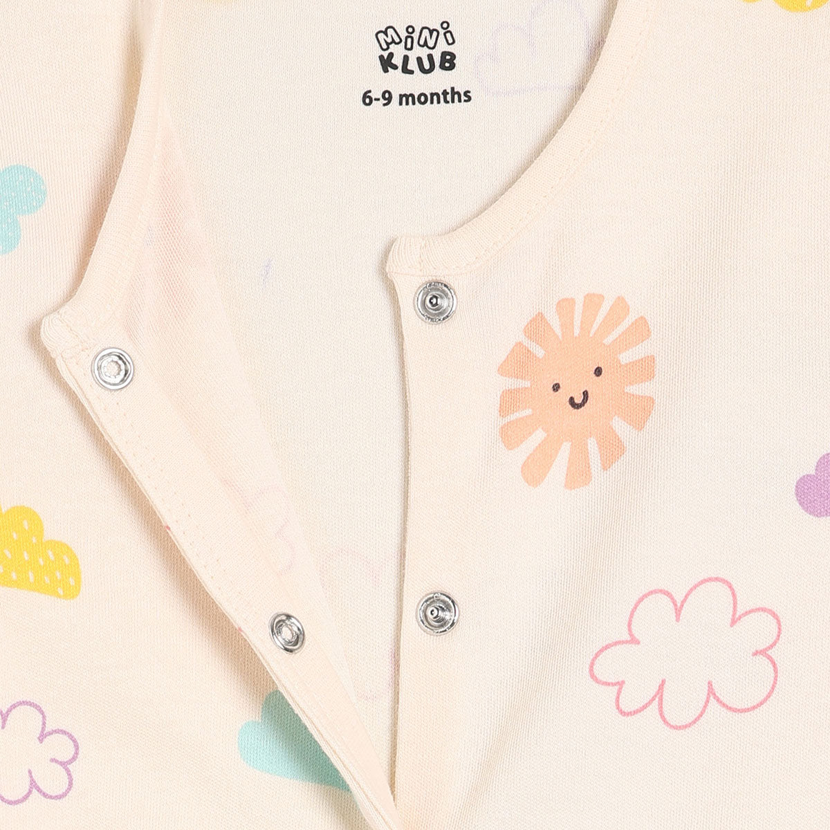 Girls Cotton Pack Of 2 Full Sleeves Clouds Printed Rompers - Multicolor