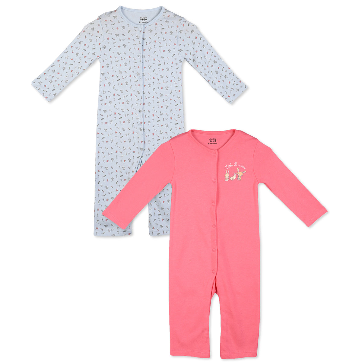 Blue/Pink Newborn Girls Round Neck Full Length Romper