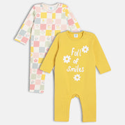 Peach/Yellow Newborn Girls Round Neck Full Length Romper