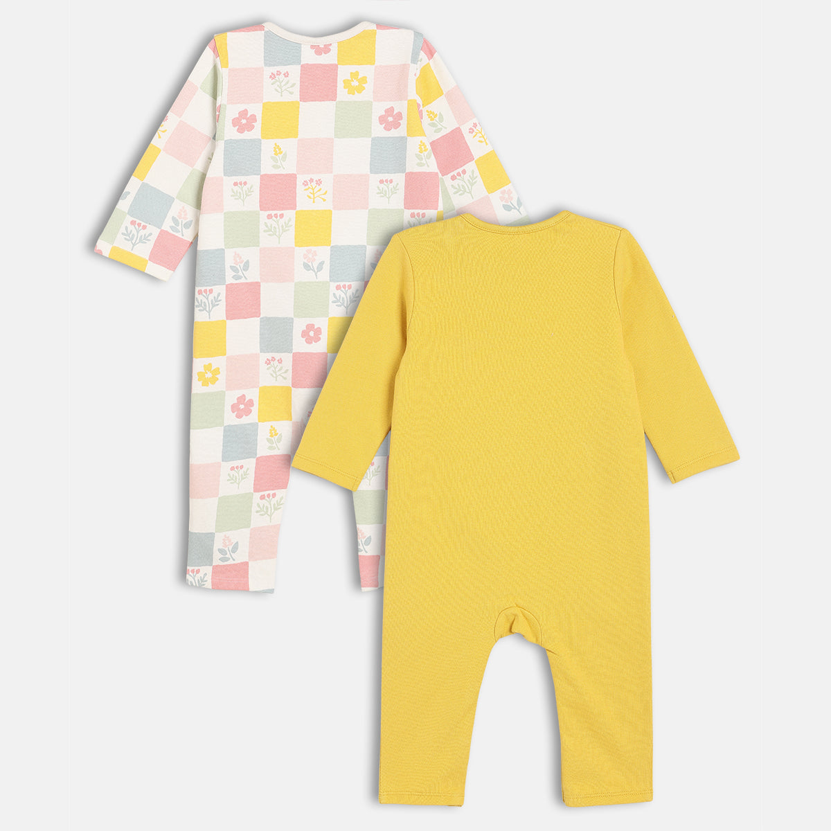 Peach/Yellow Newborn Girls Round Neck Full Length Romper