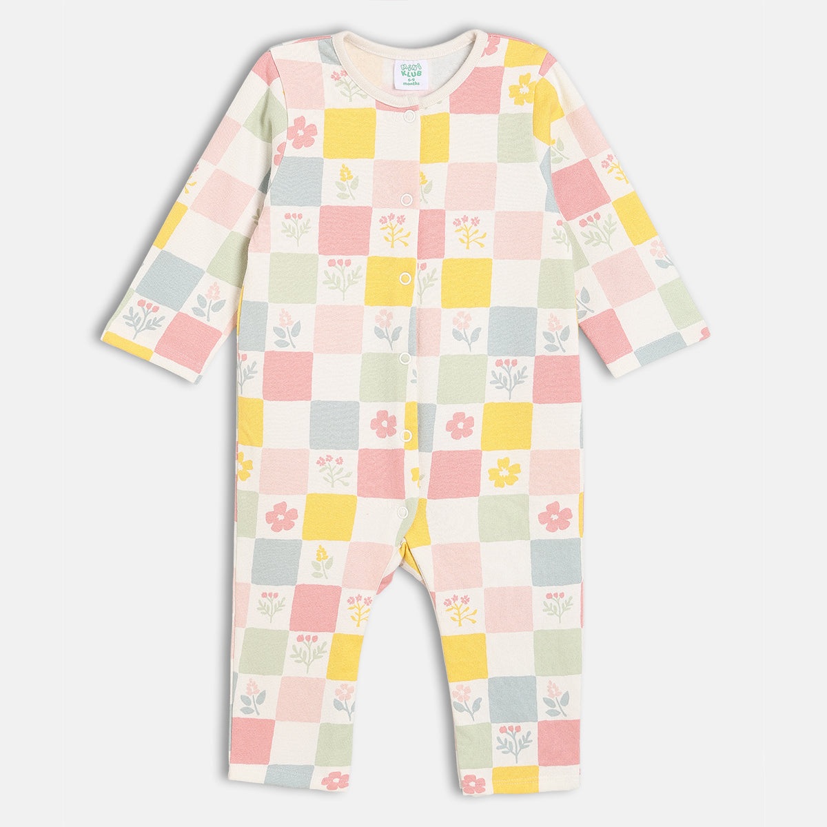 Peach/Yellow Newborn Girls Round Neck Full Length Romper