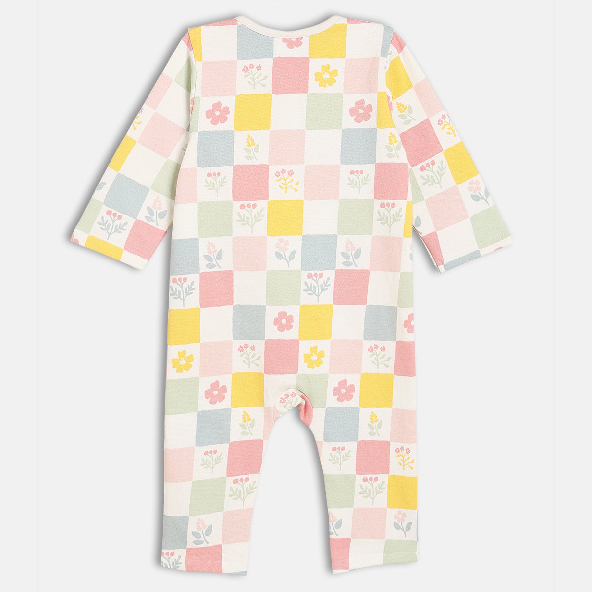 Peach/Yellow Newborn Girls Round Neck Full Length Romper